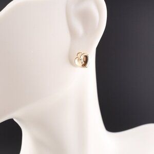 Women's 14k Gold Heart Lock Stud Earrings with Secure Screw Backing Closure **‎